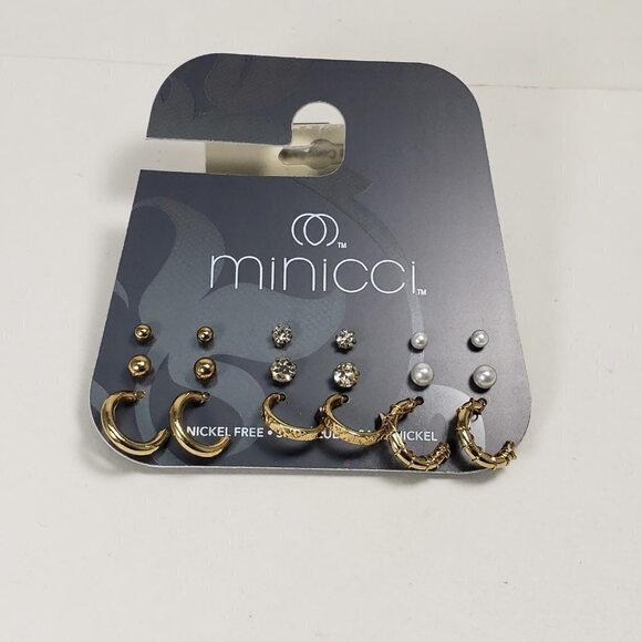 Minicci 9 Pairs of Dual Tone Sparkling Crystal, Half Hoops & Studs Earrings set - Picture 4 of 9